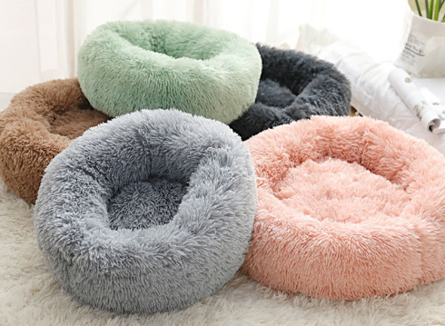 Round Plush Dog Bed for Small Dogs & Puppies – Soft Washable Nest