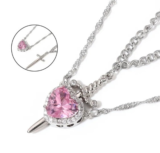 Love Dagger Pendant Necklace – Edgy Heart & Sword Chain Jewelry