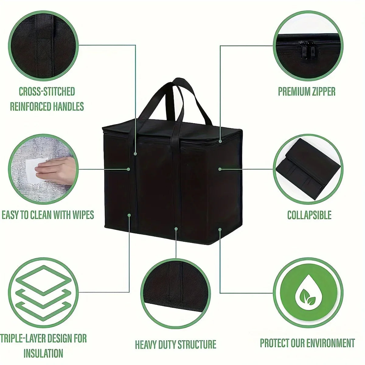 XL/Large Insulated Bag: Keep Food Hot & Cold For Hours - Grocery Tote, Soft Cooler Bag, Pizza Warmer Lightweight & Sturdy Zipper