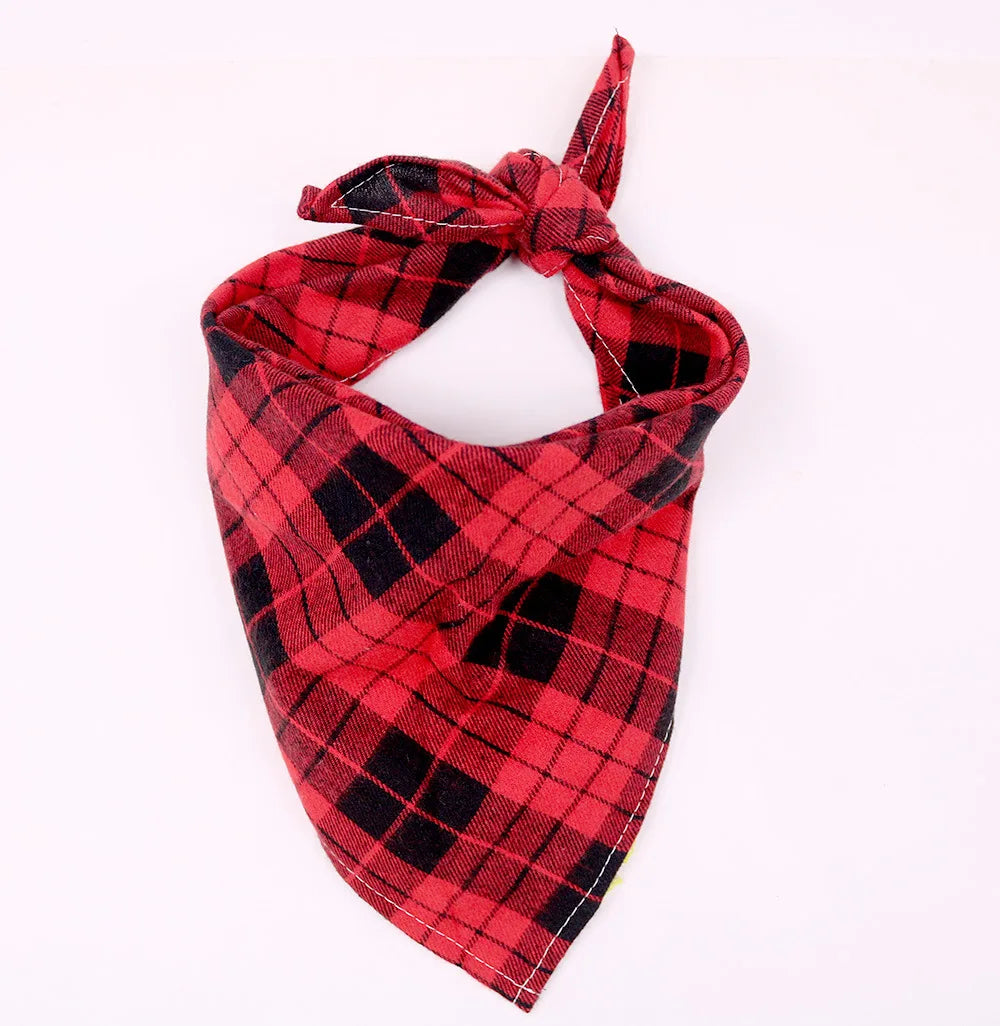 Cotton Plaid Dog Bandana & Bow Tie Collar – Washable Pet Triangle Scarf