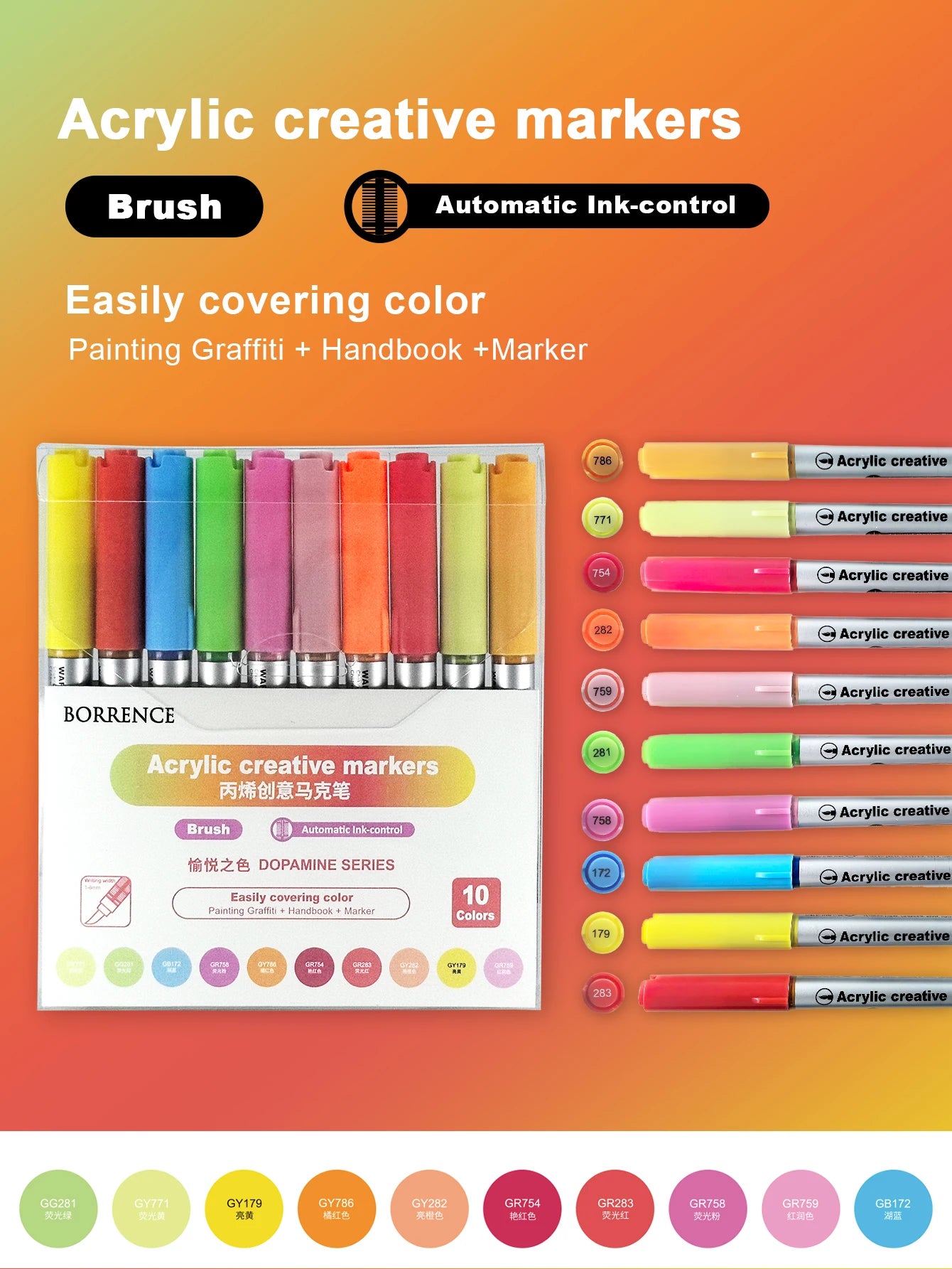 Borrence 120Colors/Bag Acrylic Paint Markers Direct Liquid Paint Marker Pen Set Automatic Ink Control System Art Markers Set