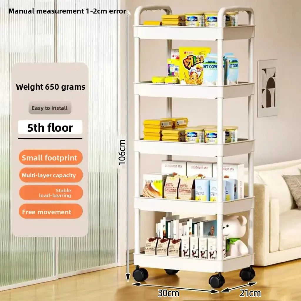 5-Layer Mobile Kitchen Storage Trolley – Floor-Standing Multi-Tier Rack
