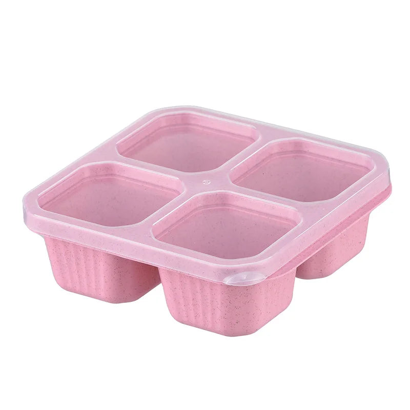 Premium Wheat Straw Bento Box - 4-Compartment Lunch Container with Clear Lid, Dishwasher Safe for School/Office/Travel