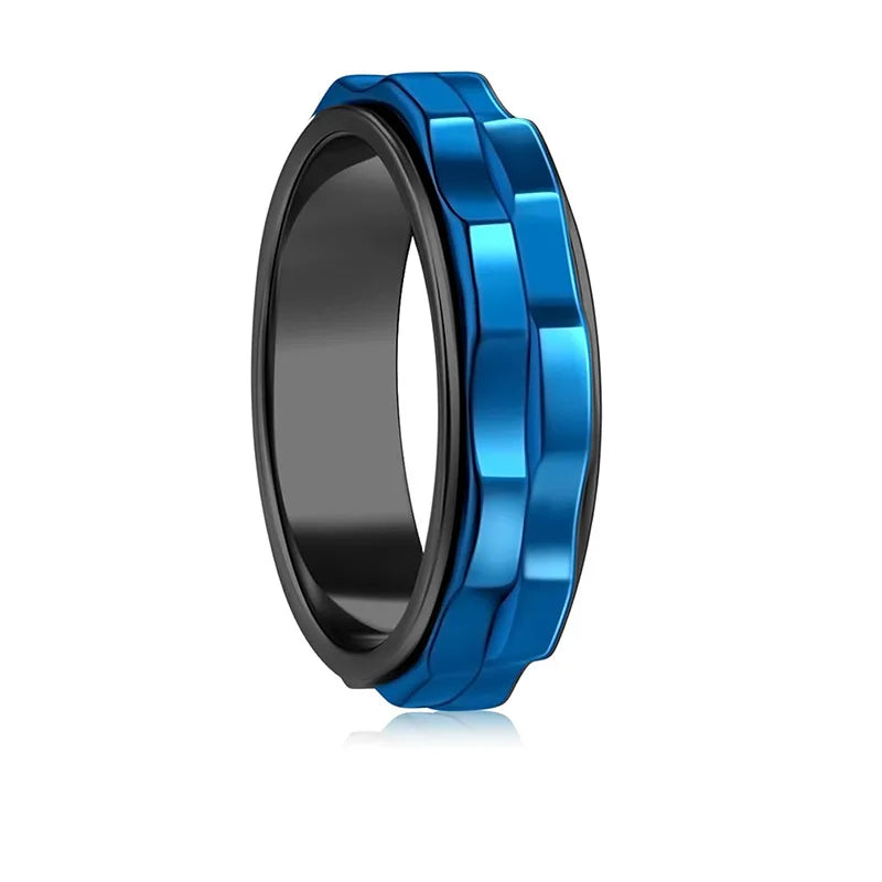 Anti Stress Stainless Steel Ring For Men Gear Chain Rotating Anxiety Relief Spinning Fidget Rings Punk Jewelry Size 6-13