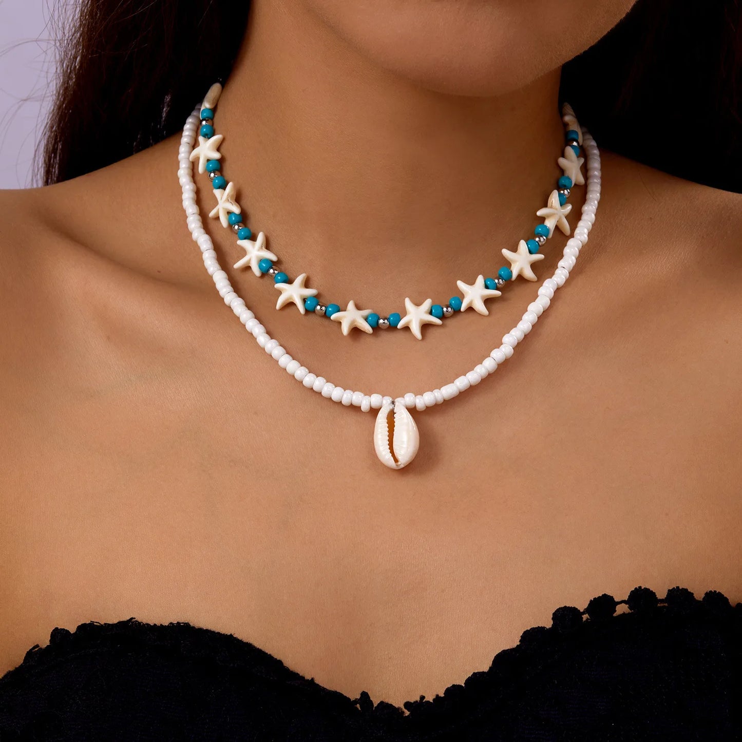 Handmade Seashell Beaded Choker – Starfish Pendant Ocean Inspired Necklace