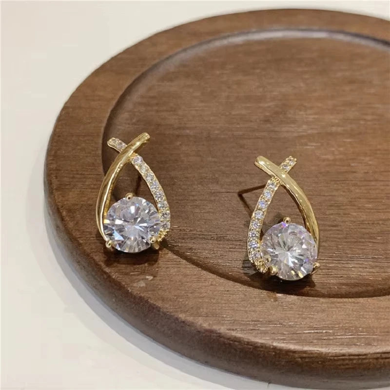 Micro-Inlaid Rhinestone Geometric Cross Stud Earrings – Shiny Daily Party Ear Accessory