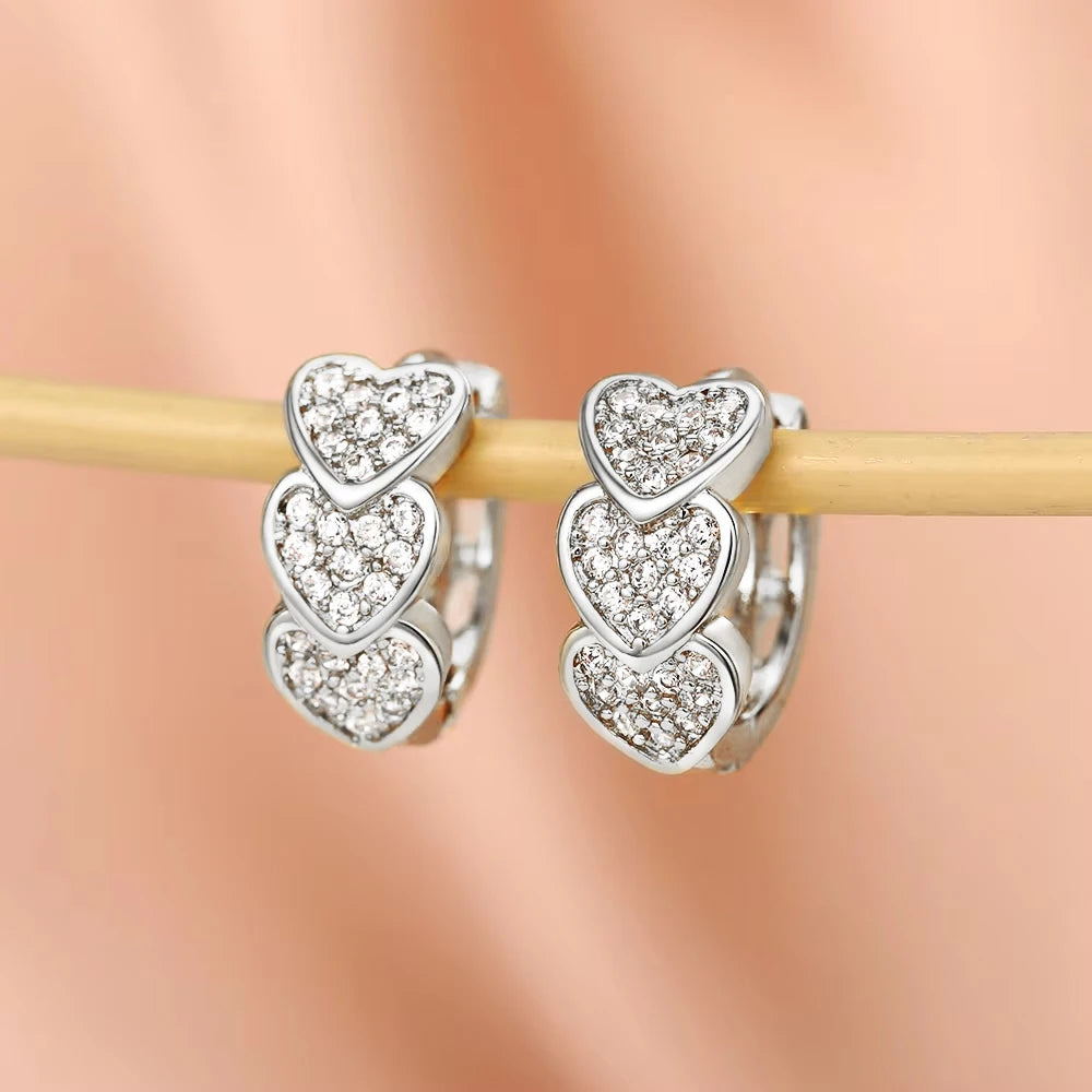 Huitan Gold Color Heart Hoop Earrings Full Paved Dazzling CZ Dainty Exquisite Women's Ear Earrings Bridal Wedding Love Jewelry