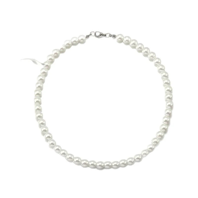 Simple Imitation-Pearl Beaded Short Choker Necklace for Men Trendy White Beaded Chains on Neck Accessories 2026 Fashion Jewelry