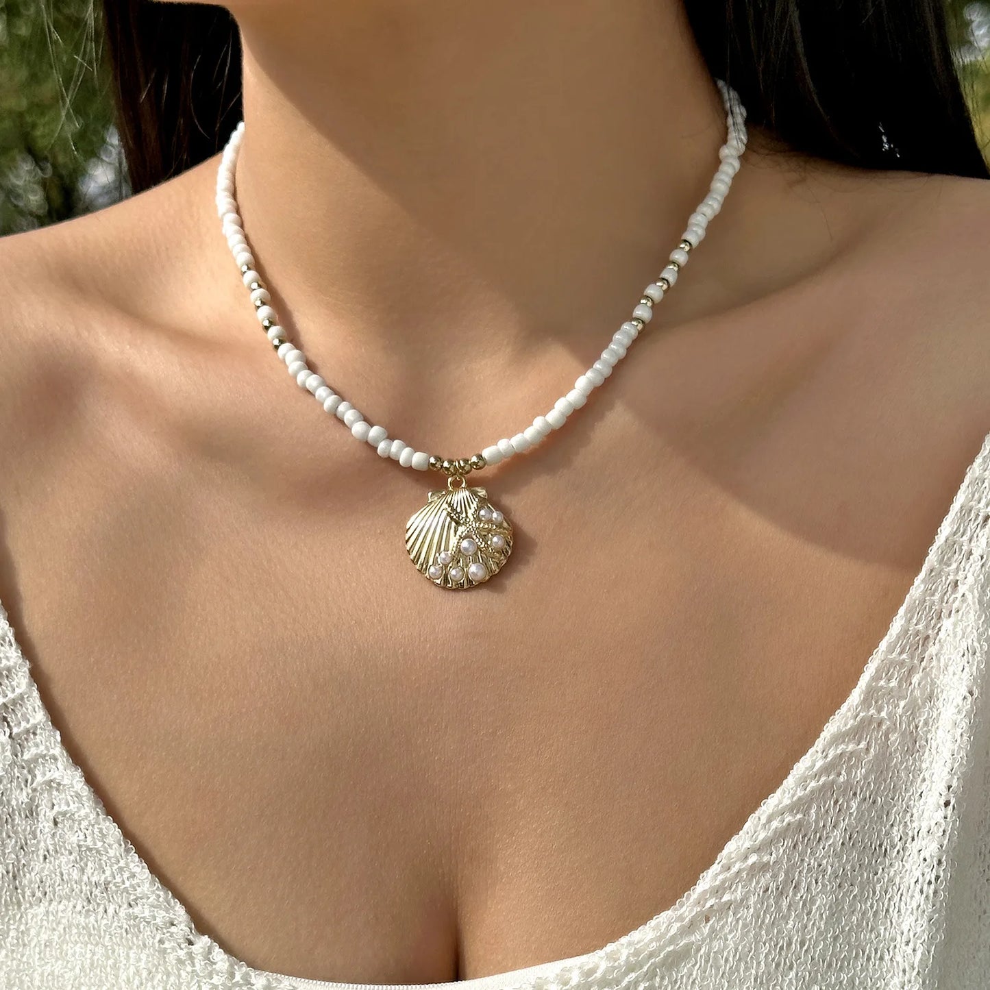 New Beach Style Seashell Necklace Beaded Choker Necklaces for Women Handmade Starfish Pendant Fashion Ocean Украшения Чокер