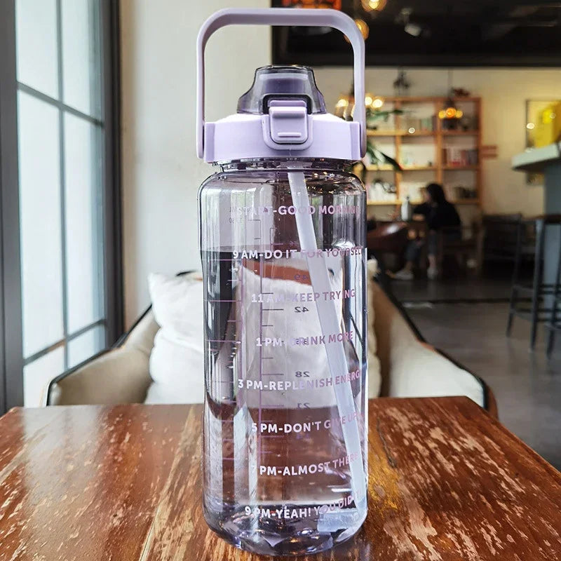 2-Litre Large Capacity Sports Water Bottle with Straw – Time Marker Fitness Jug