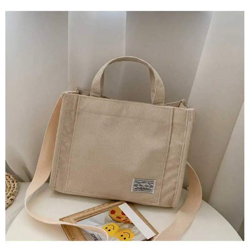 Women's Corduroy Square Crossbody Tote Bag – Casual Shoulder Travel Organiser