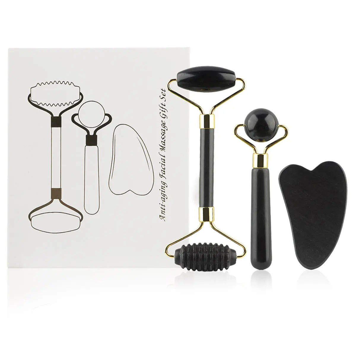3-in-1 Jade Roller & Gua Sha Set – Eye Massager, Ridged Scraper & Face Roller