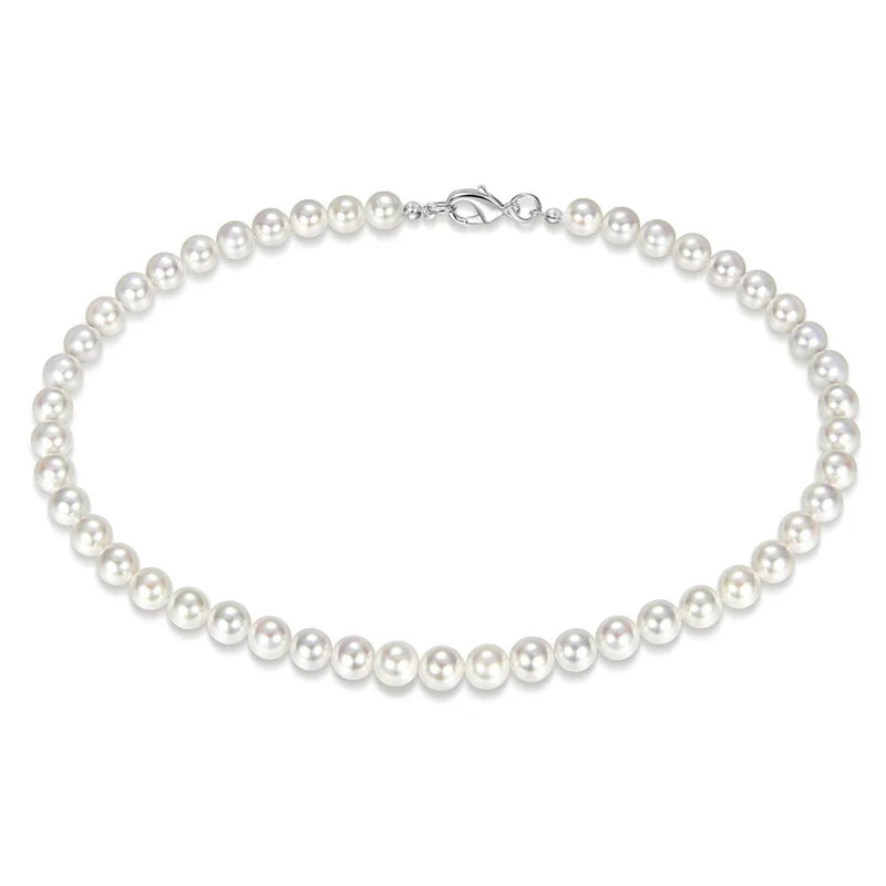Men's Simple Pearl Bead Choker Necklace – Trendy White Beaded Short Chain Accessory