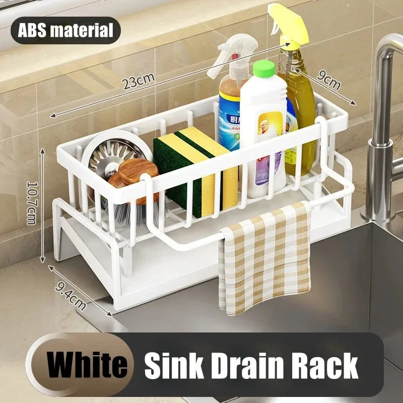 No-Punch Adhesive Kitchen Shelf & Sink Drain Rack – Spice Rack with Hooks