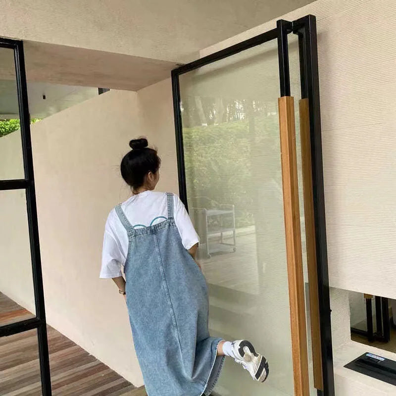 New Irregular Split Cowboy Denim Dress Women Sleeveless Jeans Dresses Fashion Female Solid Casual Loose Strap Dresses