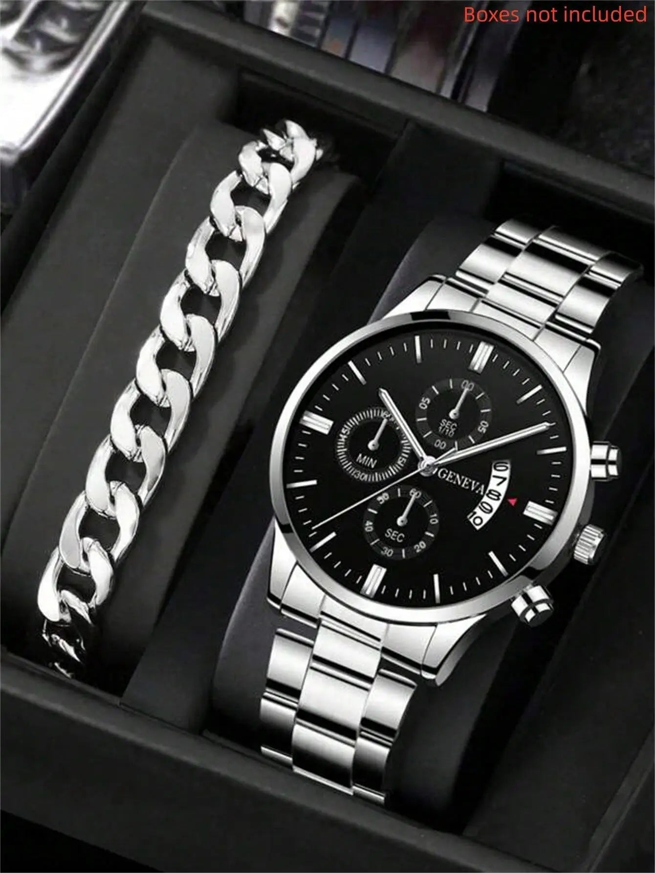 2-Pack Luxury Men's Quartz Watch Set – Stainless Steel Calendar Dial