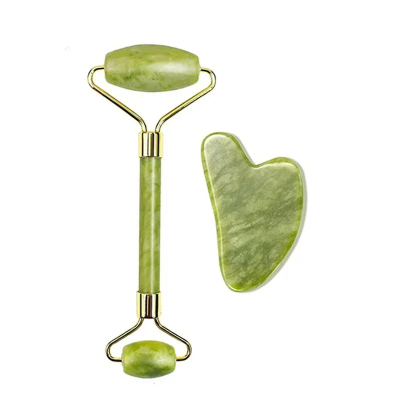 Jade Gua Sha & Face Roller Massage Set – Natural Stone SPA Skincare Tools