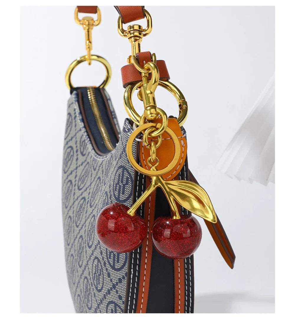 Trendy Red Cherry Pendant Keychain for Women Cute Bag Decorations Multifunctional Jewelry Car Key Accessories Charm Keyring Gift