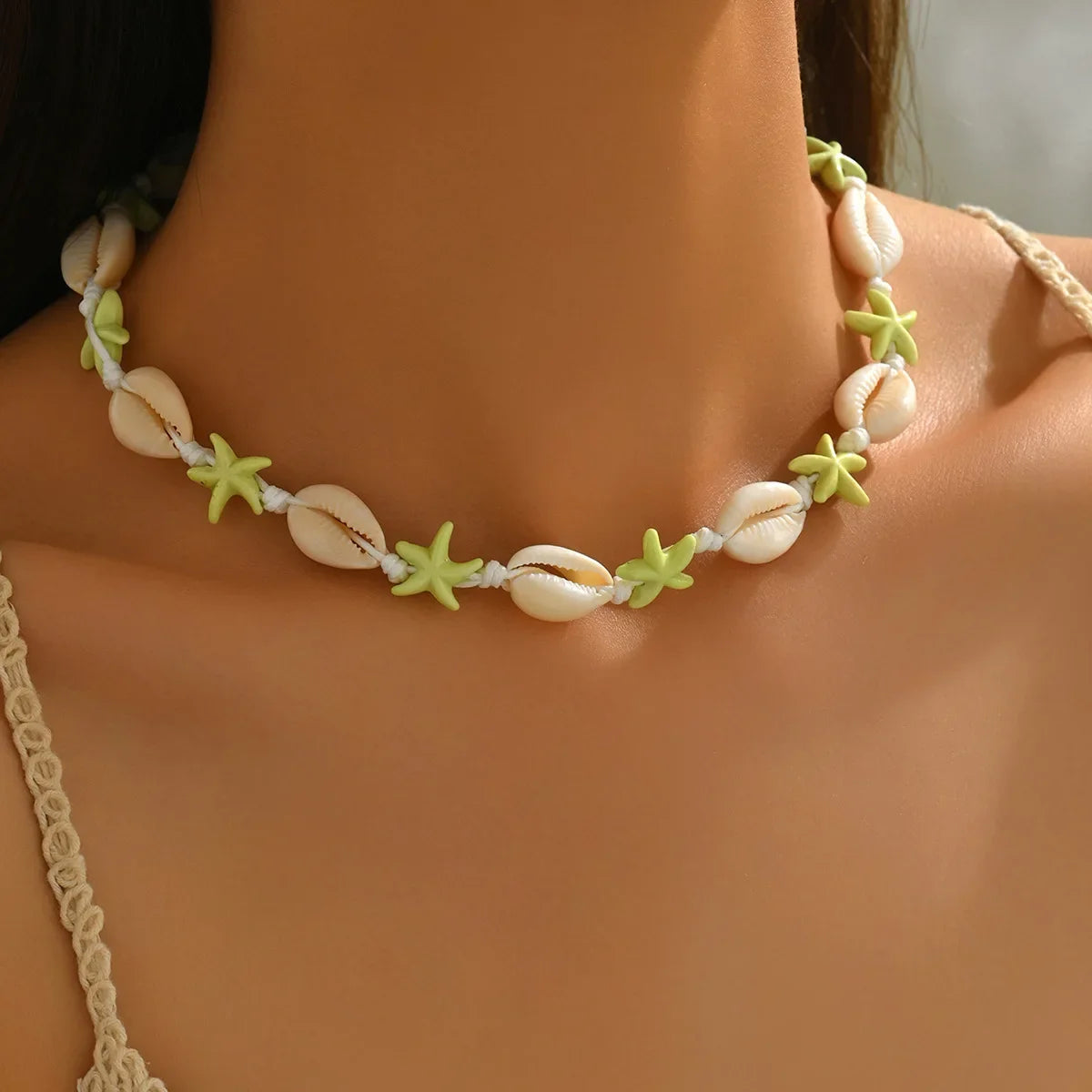 Adjustable Seashell & Starfish Choker Necklace – Handmade Colourful Summer Jewellery