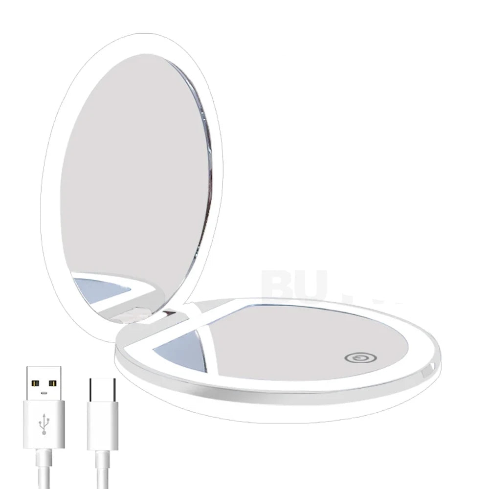 Rechargeable LED Makeup Mirror — Foldable Travel Mirror, 1X/3X Magnification