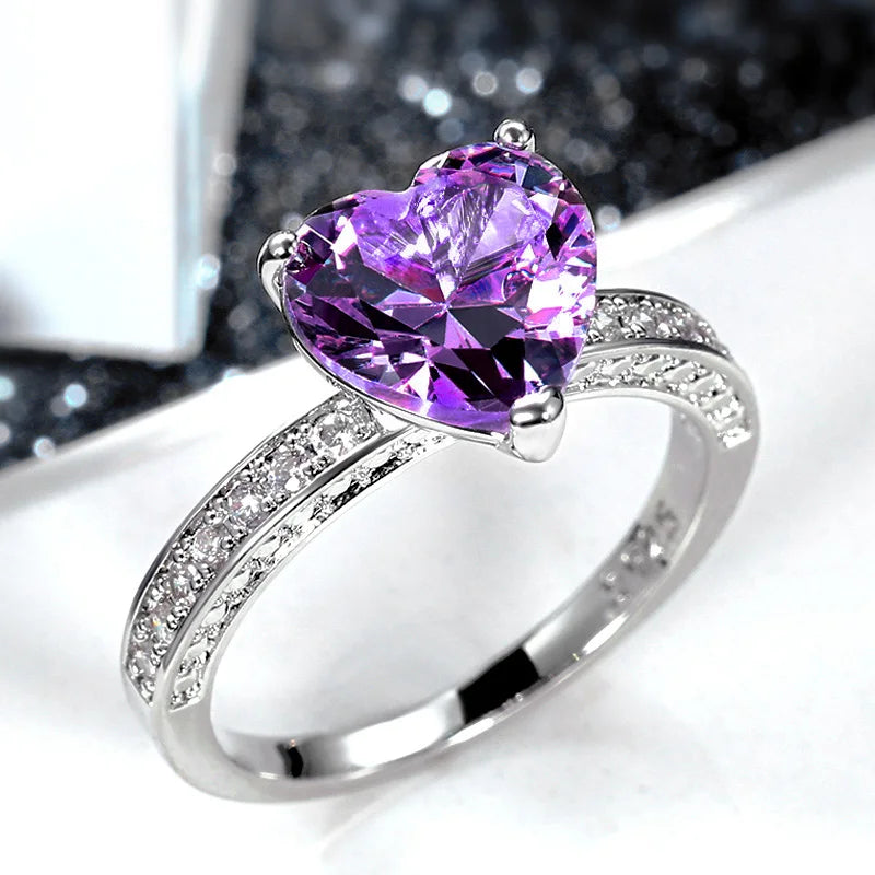 Huitan Luxury AAA Pink CZ Heart Engagement Ring – Proposal Gift for Women