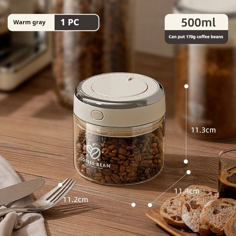 Vacuum-Sealed Coffee Bean Storage Jar with Date Tracker & Degassing Valve