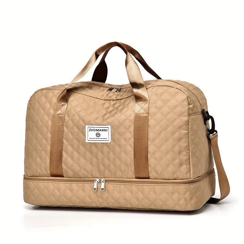 Casual nylon travel luggage bag, large capacity sports and fitness storage, multi pocket portable weekender overnight bag