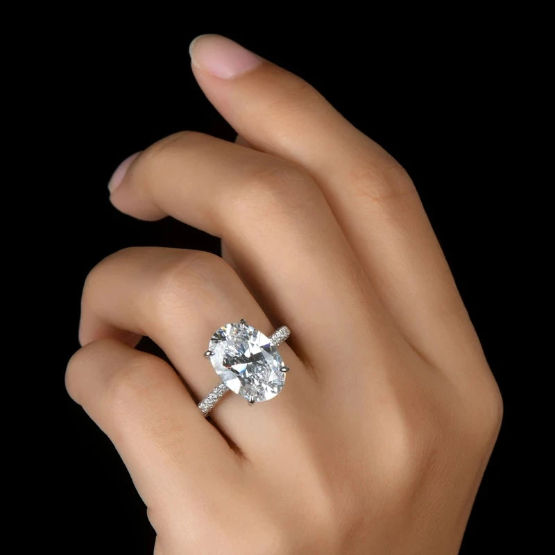 New 925 Sterling Silver Oval 4ct Lab Diamond Ring Engagement Wedding Band Gig Stone Rings for Women Bridal Jewelry Gift