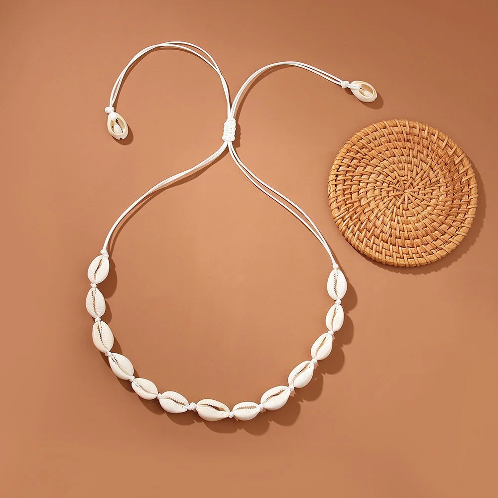 Bohemian Hawaiian Sea Shell Bracelet Necklace Jewelry Bohemian Rope Chain Necklace Women's Summer Ocean Collar Necklace Gift