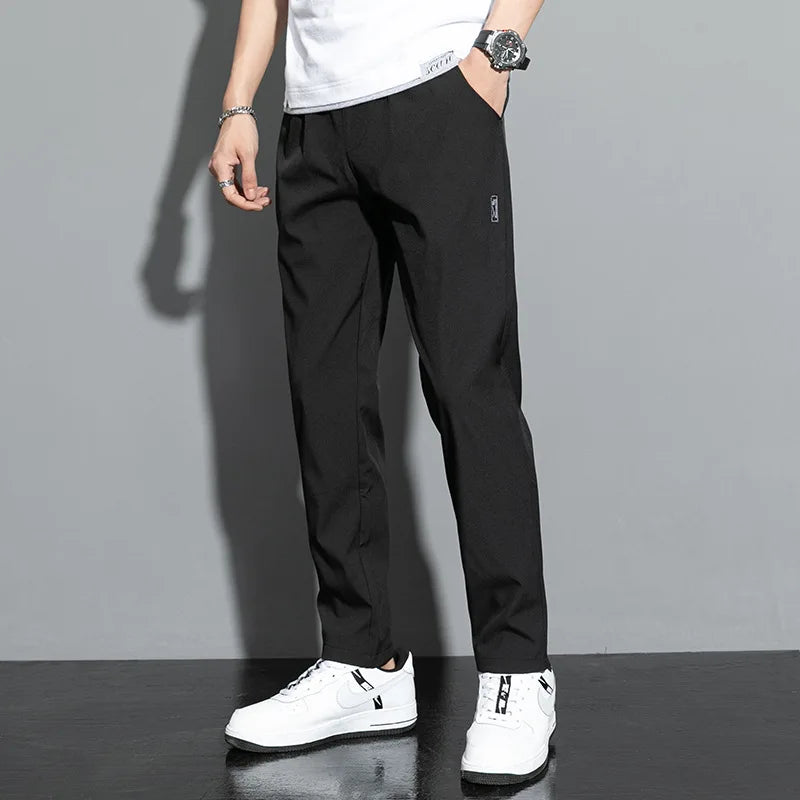 Summer hot selling men's ice silk quick drying casual pants slim fit ice silk sports pants straight tube quick drying