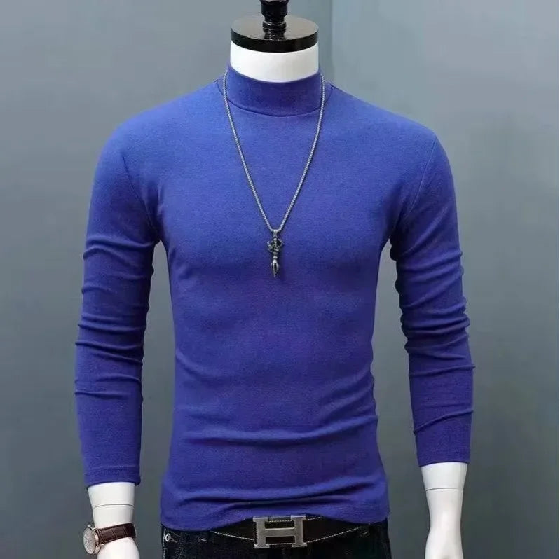 Fashion Men's Oversize High Collar Long Sleeves Autumn Winter Pure Thermal Shirt for Men Layering Stylish T-Shirt