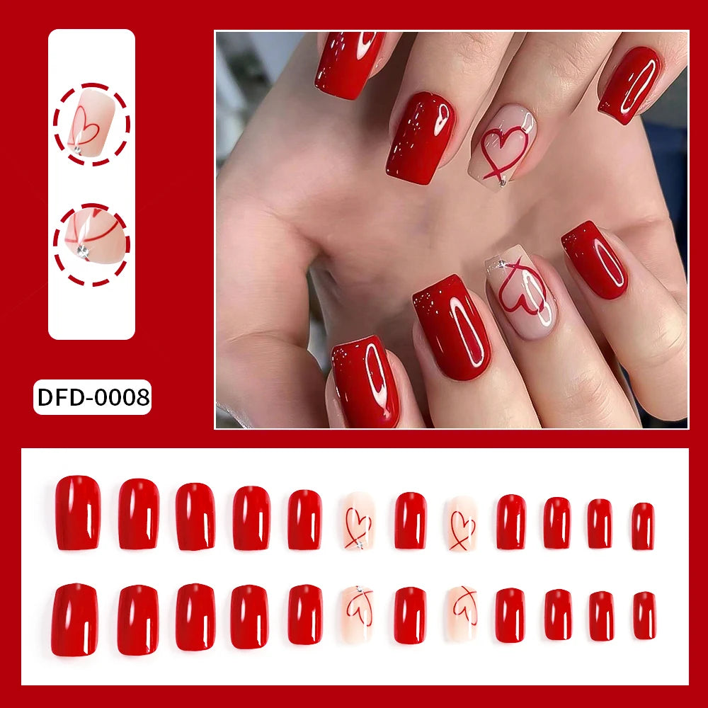 24Pcs White French Press On Nails 3D Bow Design Full Cover Wearable False Nails Short Square Head Ballet Fake Nails 2030
