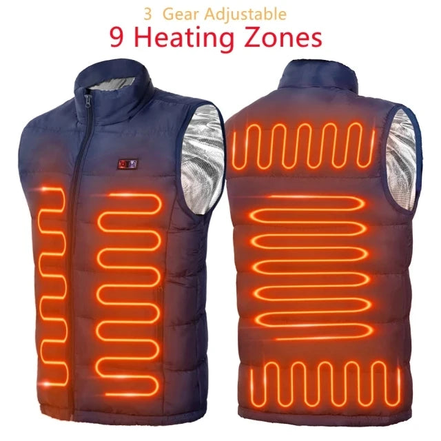 9-Zone Electric Heated Vest Jacket – Graphene USB Heating for Camping & Sport