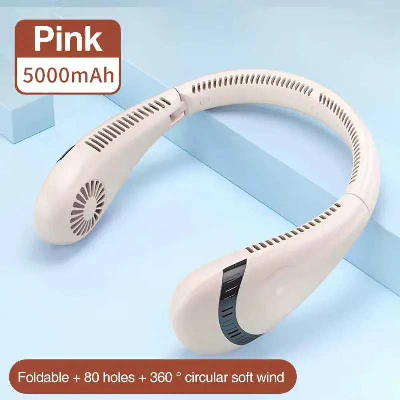 5000mAh Bladeless Neck Fan – USB Rechargeable Foldable Wearable Cooling Fan