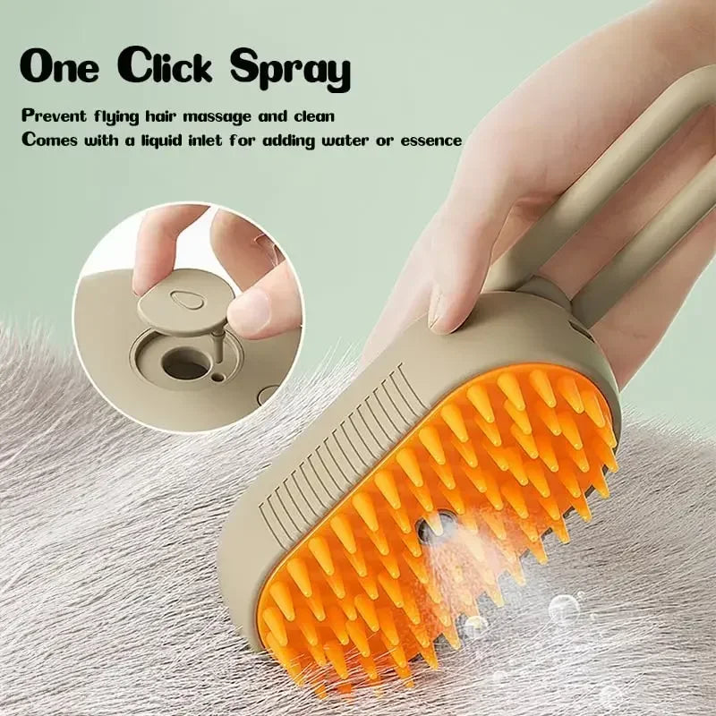 Electric Steam Pet Grooming Brush 3-in-1 – Spray, Massage & Deshed