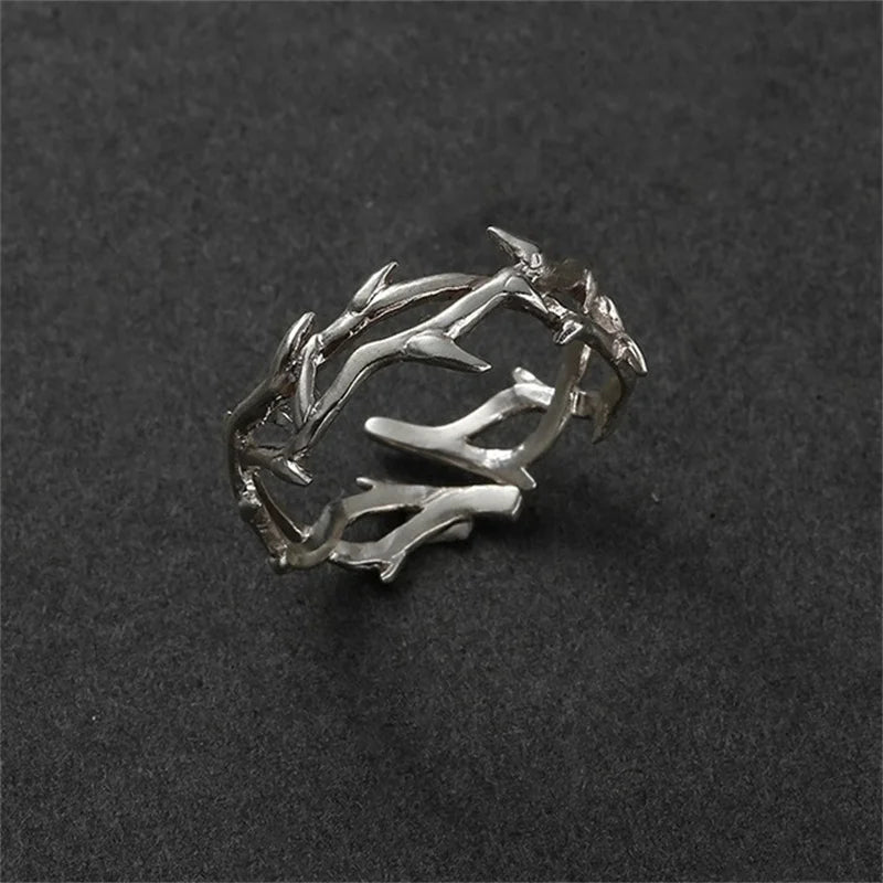 Vintage Tak & Doorn Koppels Ring – Verstelbare Open Band voor Mannen & Vrouwen