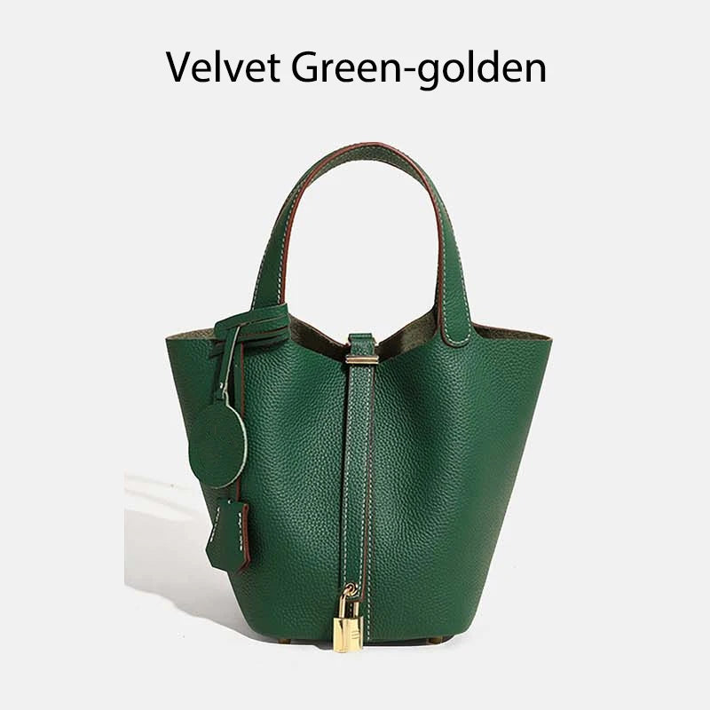 MENDY Genuine Leather Bucket Bag – Premium Large Tote Handbag for Women