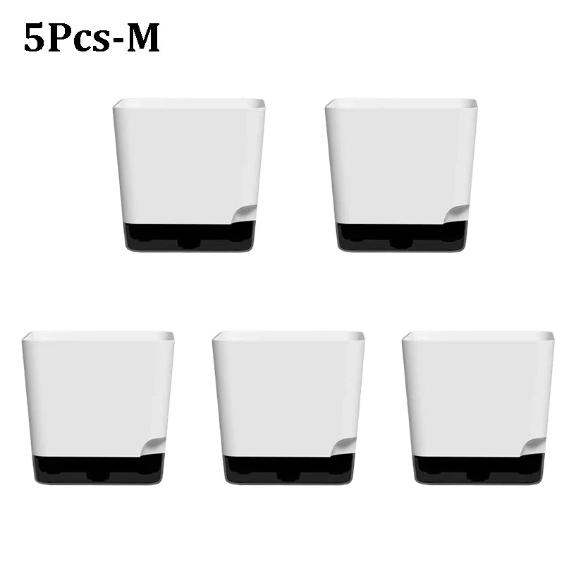 5-Piece Self-Watering Plant Pots with Drainage & Clear Saucer – Indoor & Outdoor Planters