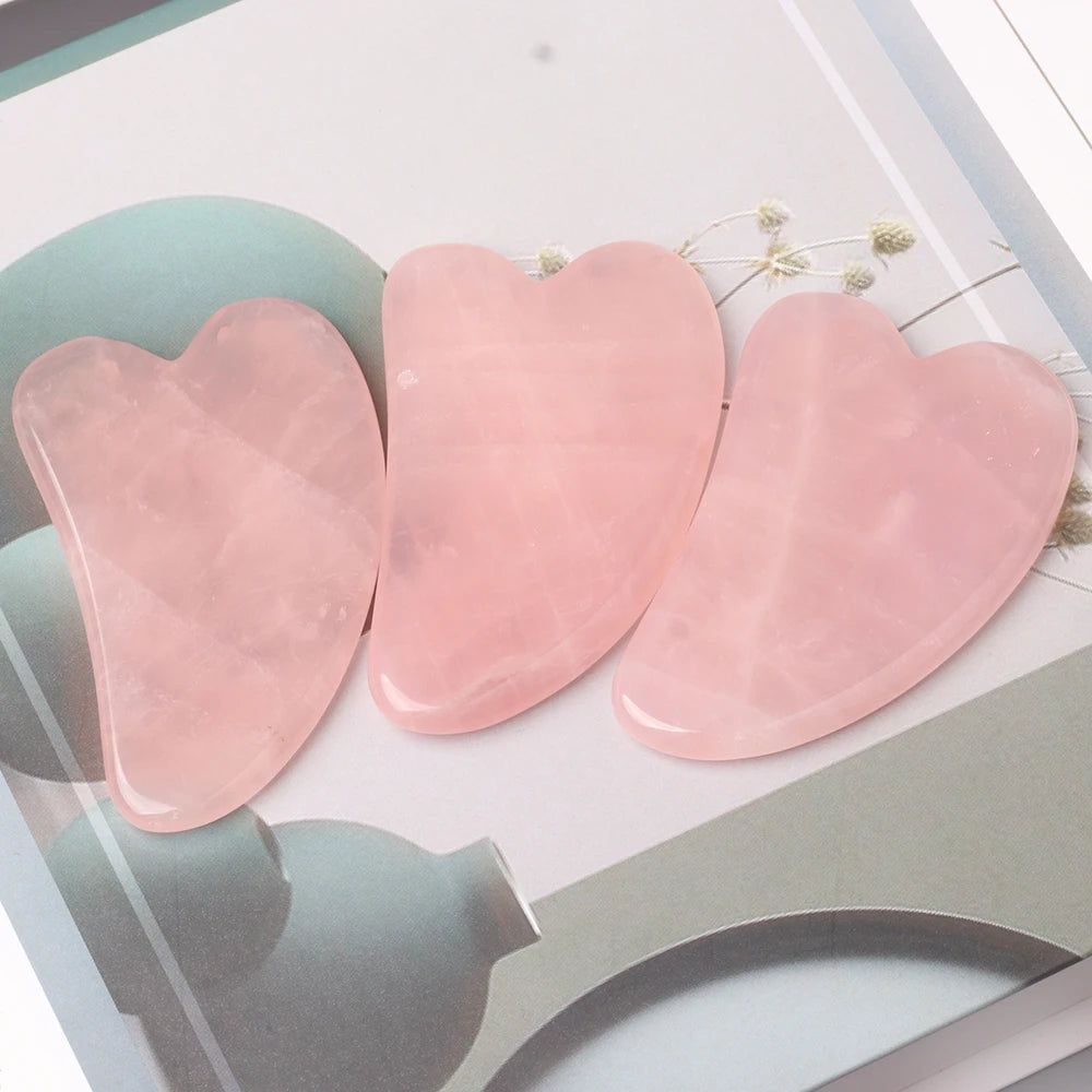 Natural Stone Gua Sha Facial Massager – Jade & Rose Quartz Scraping Tool