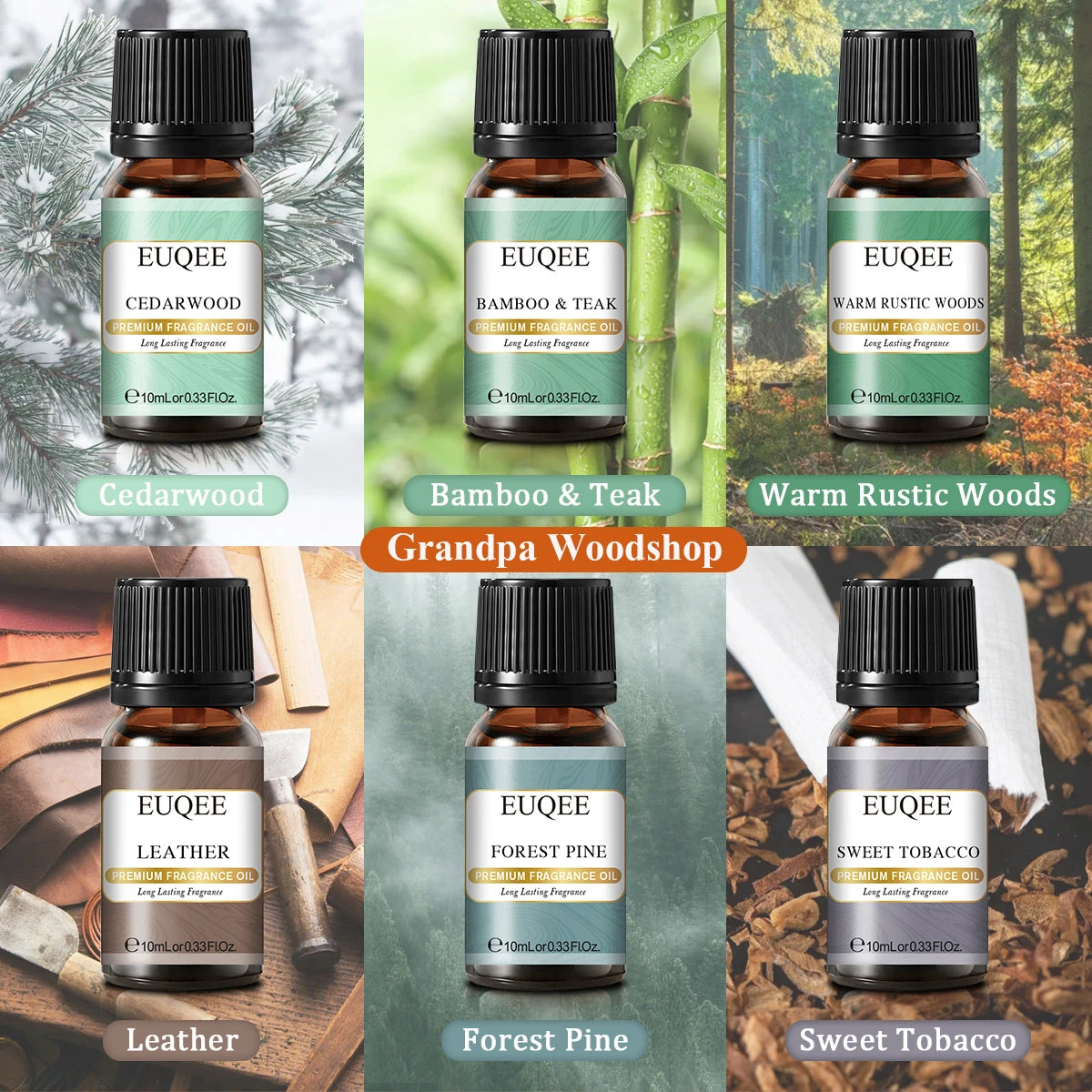 6-Piece Fragrance Oil Gift Kit – Coffee, Bakery, Harvest Spice & Forest Aroma Oils