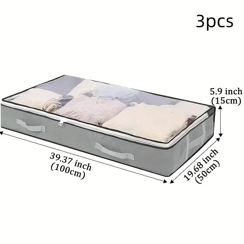 1pc/2pcs/3pcs Dustproof Under Bed Storage Box with Reinforced Handles for Comforter Blanket Pillow and Toys Bedroom Accessories