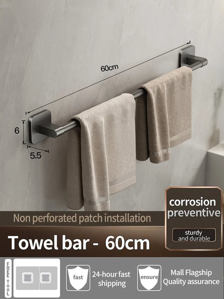No-Drill Bathroom Towel Bar & Hook Set – Adhesive Wall-Mounted Rack