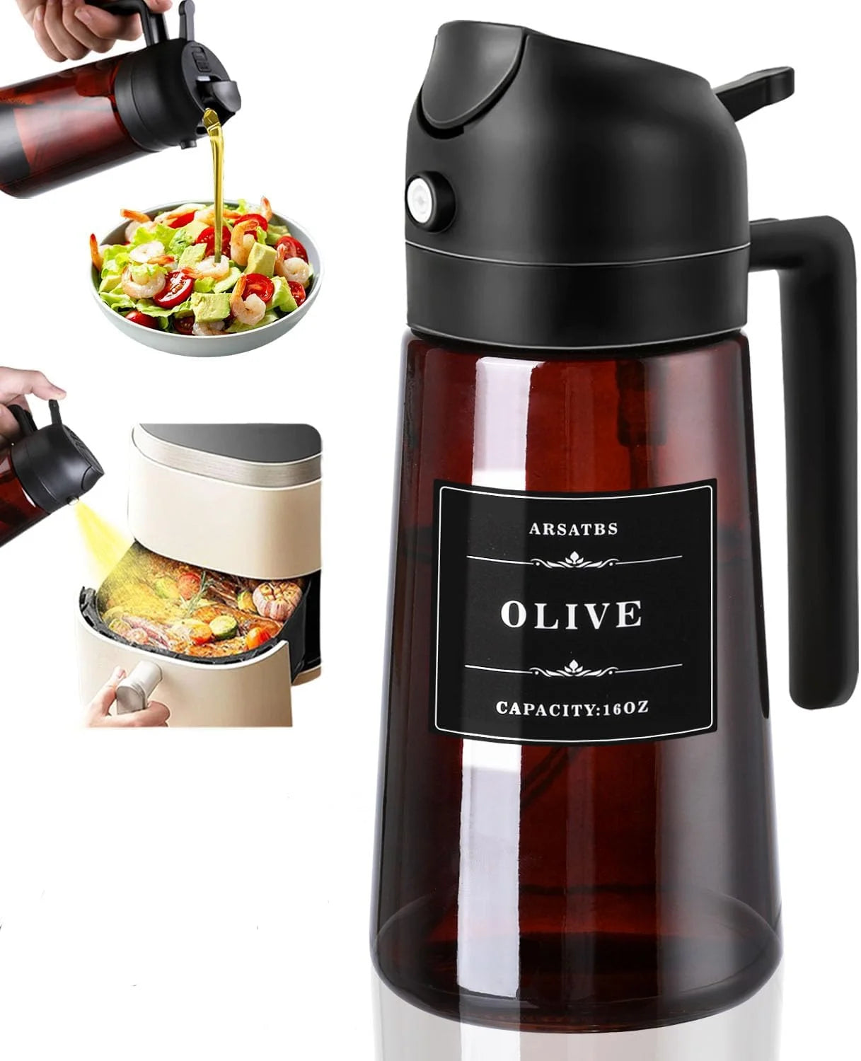 2-in-1 Glass Olive Oil Dispenser & Sprayer Bottle – 470ml, Leakproof