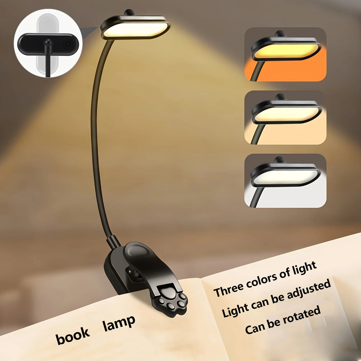 USB Rechargeable LED Book Light – Flexible Clip Reading Lamp