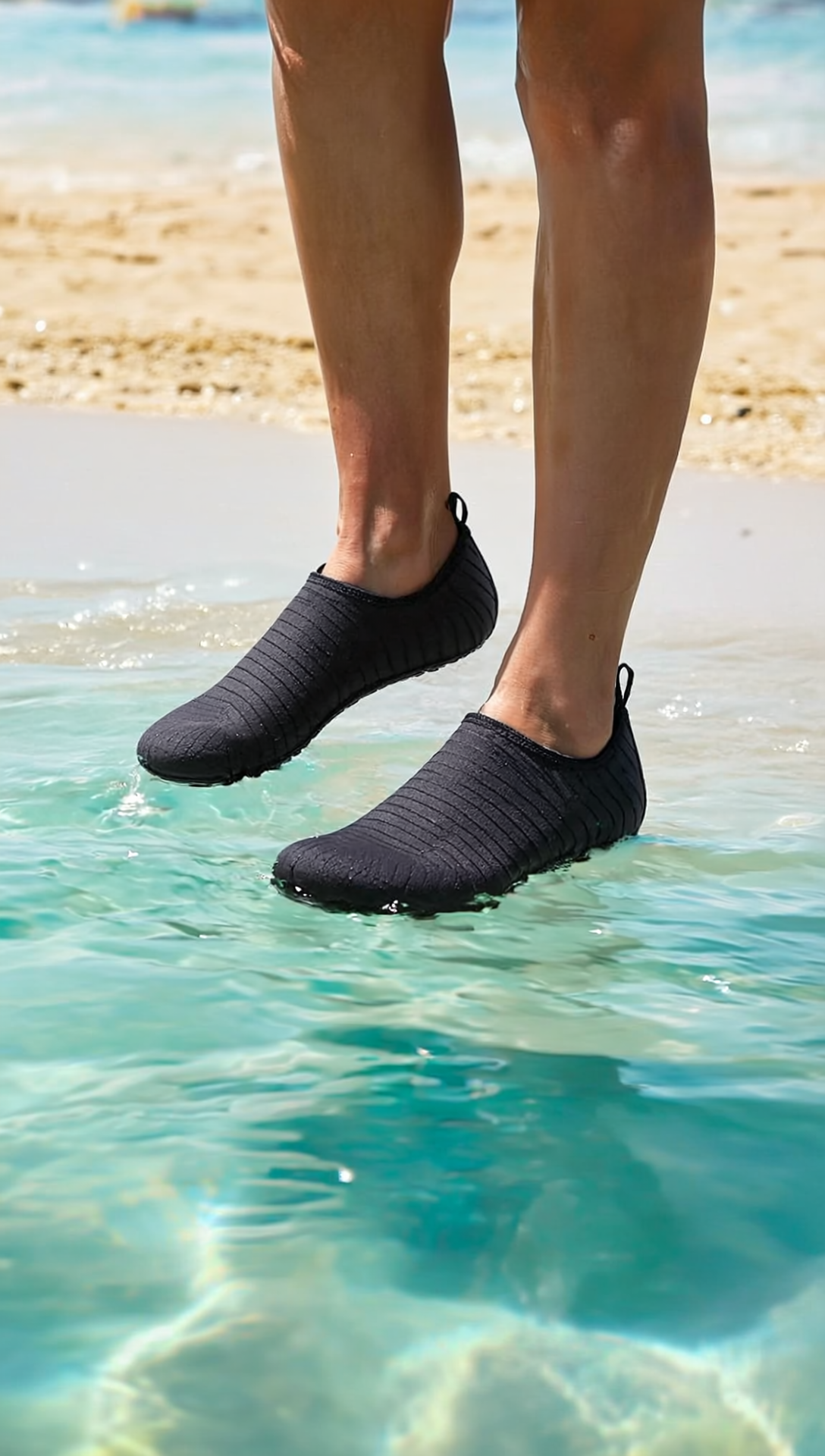 Quick-Dry Amphibious Water Shoes worn in shallow beach water