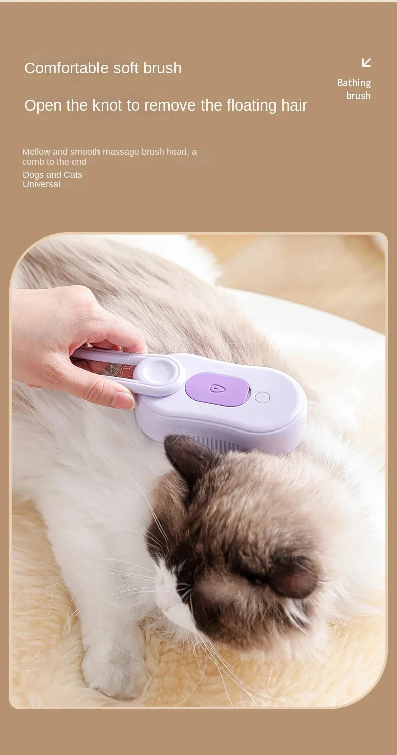 Electric Steamy Brush for Cat and Dog, Steam Brush, Electric Sprayer for Massage, Pet Grooming Tool, Shedding Combs, 3 in 1