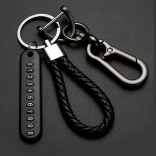 Anti-Lost Car Keychain with Phone Number Card – Braided Leather Keyring