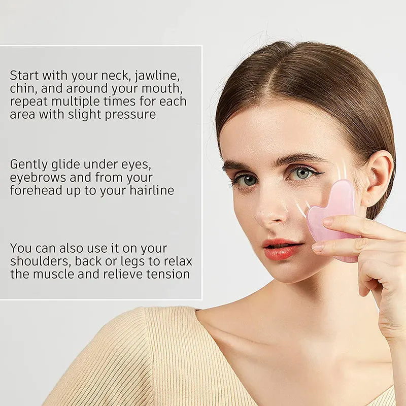 Rose Quartz Face Roller & Gua Sha Set – Natural Stone Facial Massage Beauty Tools