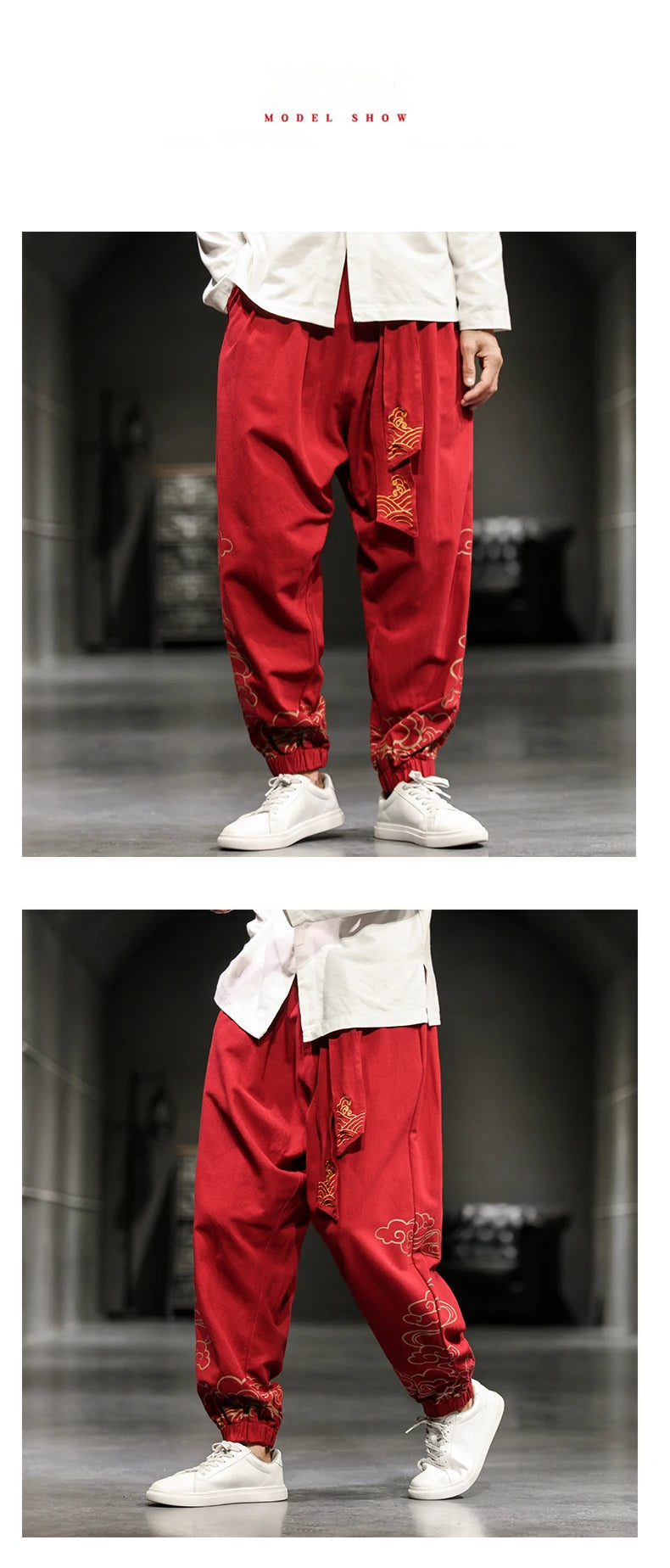 Chinese Style Retro Auspicious Clouds Print Pants Men Clothing Autumn Fashion Clothes Loose Casual Pants Plus Size Harem Pants