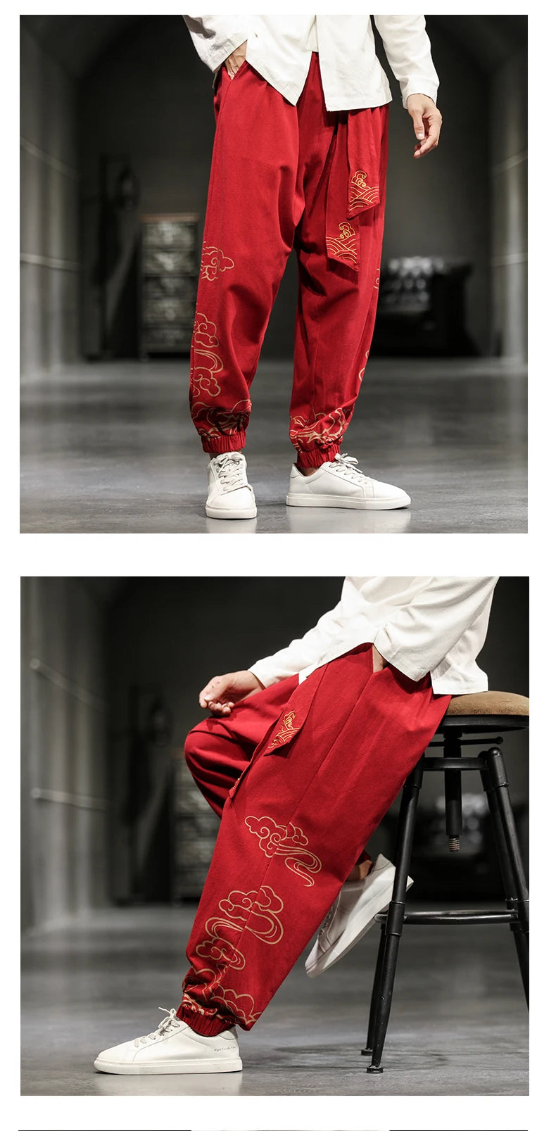 Chinese Style Retro Auspicious Clouds Print Pants Men Clothing Autumn Fashion Clothes Loose Casual Pants Plus Size Harem Pants